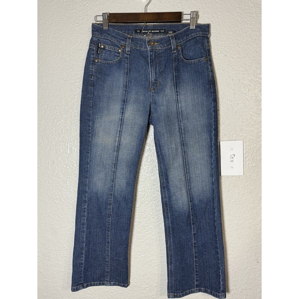 Vintage DKNY East Village Jeans Paneled Seam Cropped Straight Leg Size 4 Blue